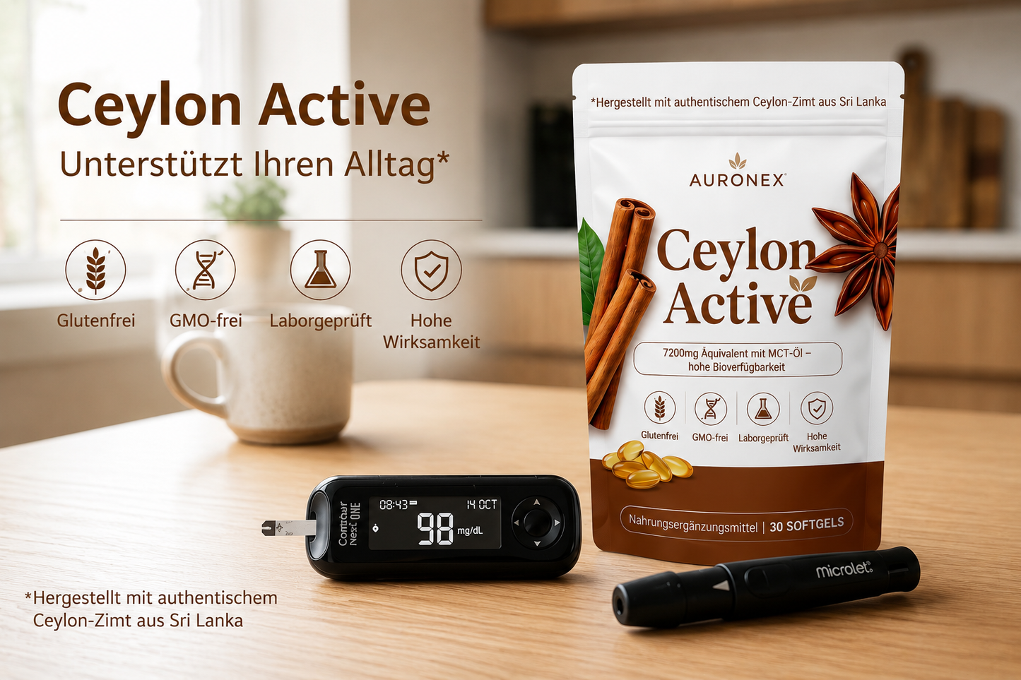 Auronex® Ceylon Active – 7200 mg Äquivalent mit MCT-Öl