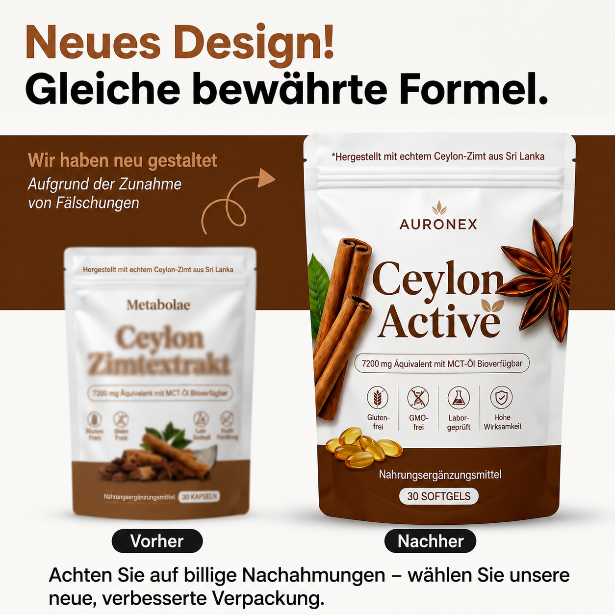 Auronex® Ceylon Active – 7200 mg Äquivalent mit MCT-Öl