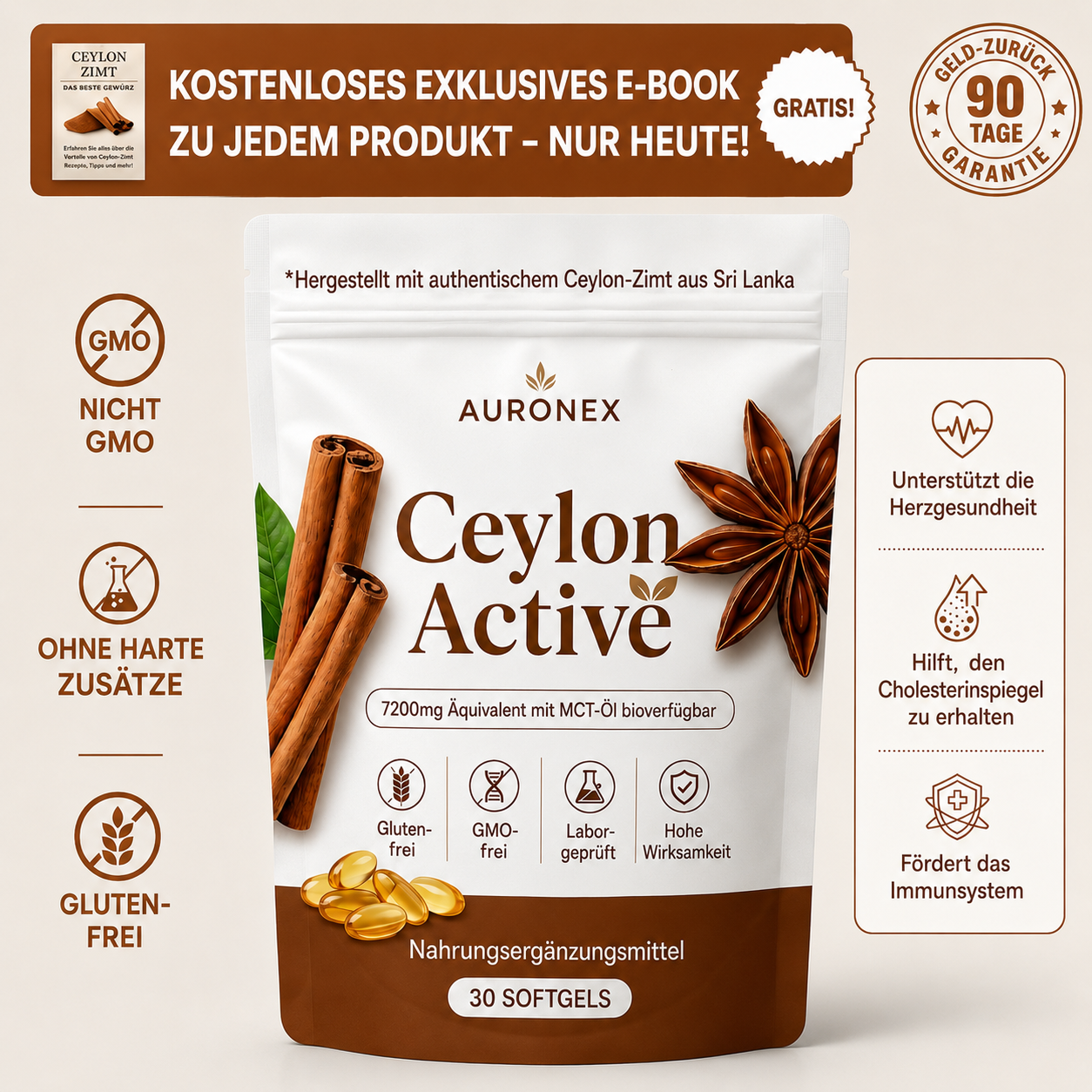 Auronex® Ceylon Active – 7200 mg Äquivalent mit MCT-Öl